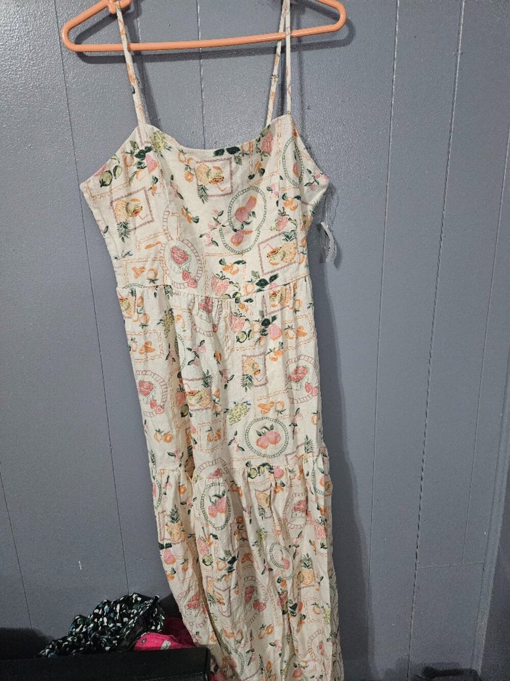 Cynthia Rowley Cream Fruit Print Smocked Maxi Sundress Size XL NWT